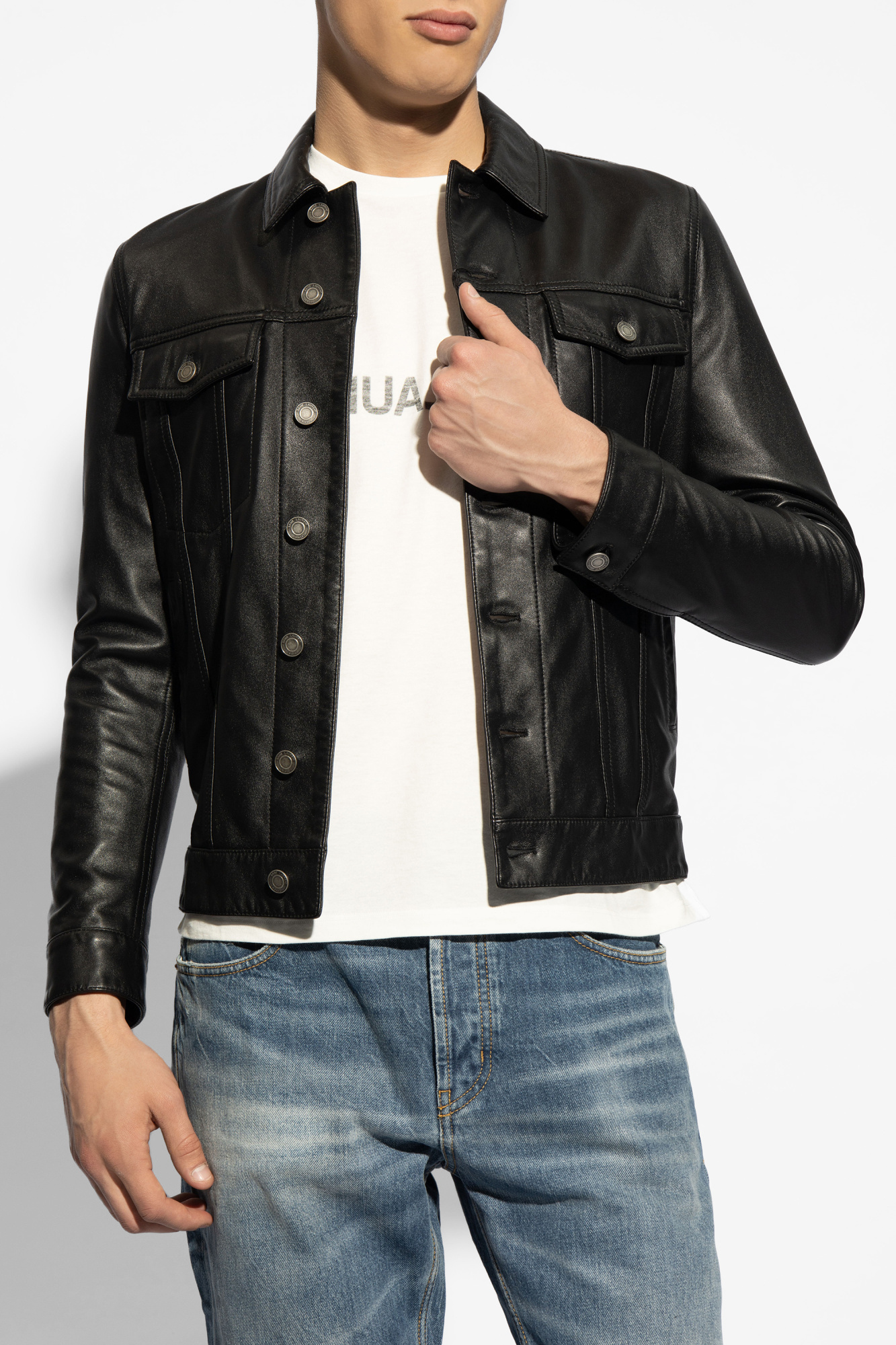 Saint Laurent Leather jacket with pockets | Men's Clothing